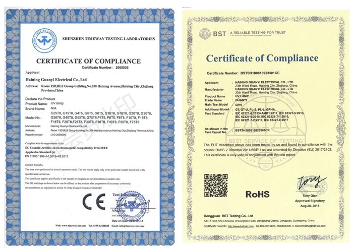 certification of GPH303T5L 15W UVC light